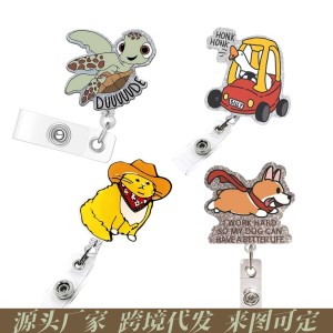 Acrylic glitter funny fun zoo underwater theme nurse medical student retractable buckle Retractable badge reel
