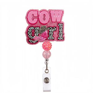Acrylic glitter medical DIY bow buckle ID clip Retractable badge reel