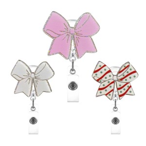 Valentine's Day Pink English glitter acrylic badge clip DIY heart Retractable badge reel