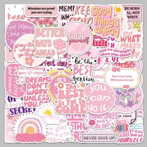 50 pieces /set Pink Inspirational English Stickers, Girl's Heart Waterproof Decorative Stickers