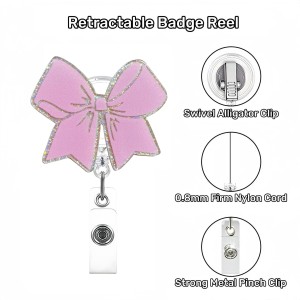 Hot selling glitter acrylic pink bow staff doctor nurse Badge Reel ID holder