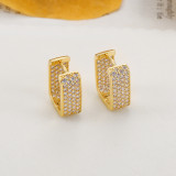 Copper inlaid zircon plated 18k gold square ear buckle U-shaped full diamond earrings