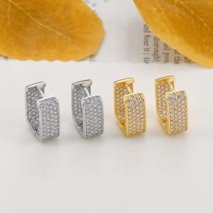 Copper inlaid zircon plated 18k gold square ear buckle U-shaped full diamond earrings