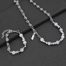 Thorn cat eye stone bead necklace Stainless steel chain men's collarbone chain