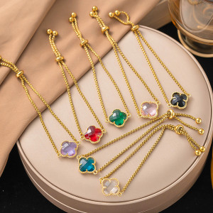 Clover stainless steel bracelet for women's fashion collarbone chain 18k gold rhinestone