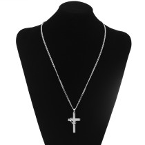 Cross ring necklace, stainless steel punk long necklace, men's and women's sweater chain