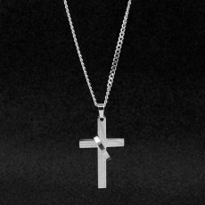 Cross ring necklace, stainless steel punk long necklace, men's and women's sweater chain