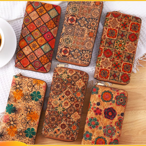 Bohemian multifunctional hand-held bag, wood grain wallet, women's bag, card bag, PU small bag