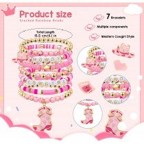 New Western Cowboy Pink Bracelet with Letter Beads and Multi Layer Elastic Soft Ceramic Bracelet