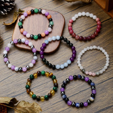 8mm Natural Stone Multi Treasure Crystal Bracelet with Colorful Beads and Elastic Rope Bracelet