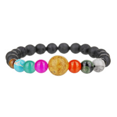 Universe Galaxy Eight Planets Elastic Bracelet Couple Starry Sky Bracelet Galaxy Volcanic Stone Bead Planet Bracelet