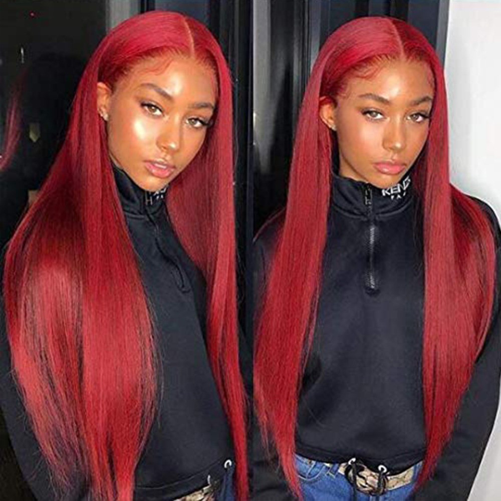 US$ 160.5 - Burgundy Human Hair Wig Full Lace Wig Red Wine ...