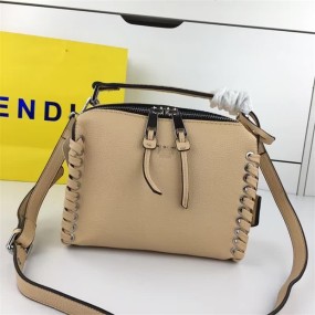 FENDI BAG apricot zipper bag real leather bag with elegant single shoulder bag