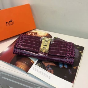 hermes bag high quality EGEE  clutch bag purple Crocodile skin 29cm