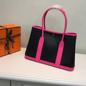 hermes bag  garden part handbag bag togo leather Genuine 36cm black pink