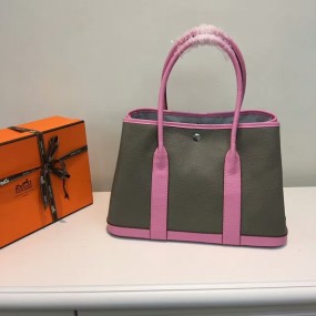 hermes bag  garden part handbag bag togo leather Genuine 36cm gray pink