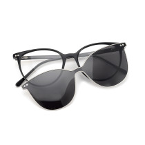 Black Round TR90 Glasses with Clip On Sunglasses LC7809 - Sleek & Practical