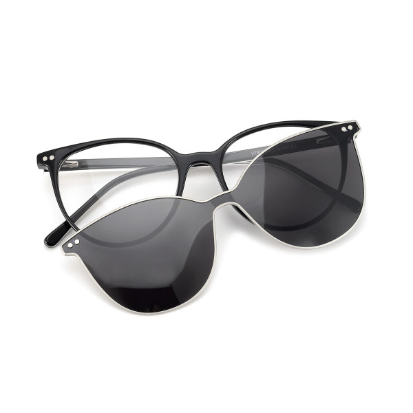Black Round TR90 Glasses with Clip On Sunglasses LC7809 - Sleek & Practical