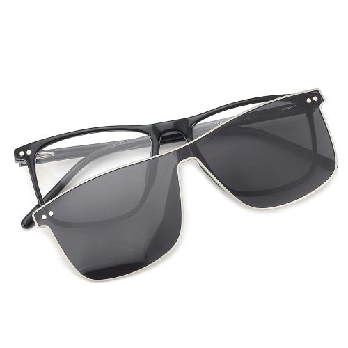 Black Square TR90 Glasses with Clip On Sunglasses LC7806 - Modern & Versatile