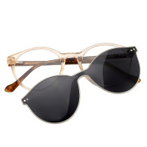 Medium Brown Round Acetate Glasses with Clip On Sunglasses LC7813 - Elegant & Functional