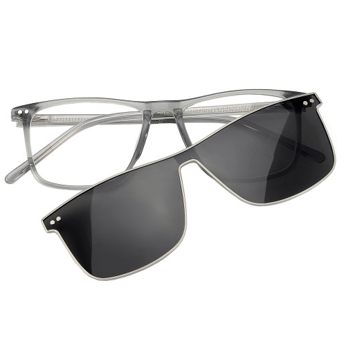 Clear Grey Square TR90 Glasses with Clip On Sunglasses LC7806 - Stylish & Functional