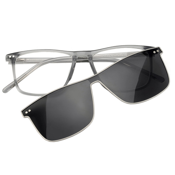 Clear Grey Square TR90 Glasses with Clip On Sunglasses LC7806 - Stylish & Functional