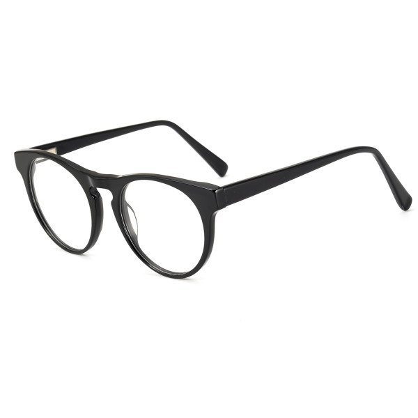 Olet Retro Round Prescription Glasses Black Acetate Frame Medium Size 2122020