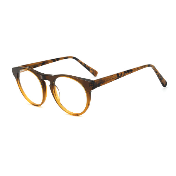 Olet Round Prescription Glasses Brown Acetate Frame Medium Size 2122066