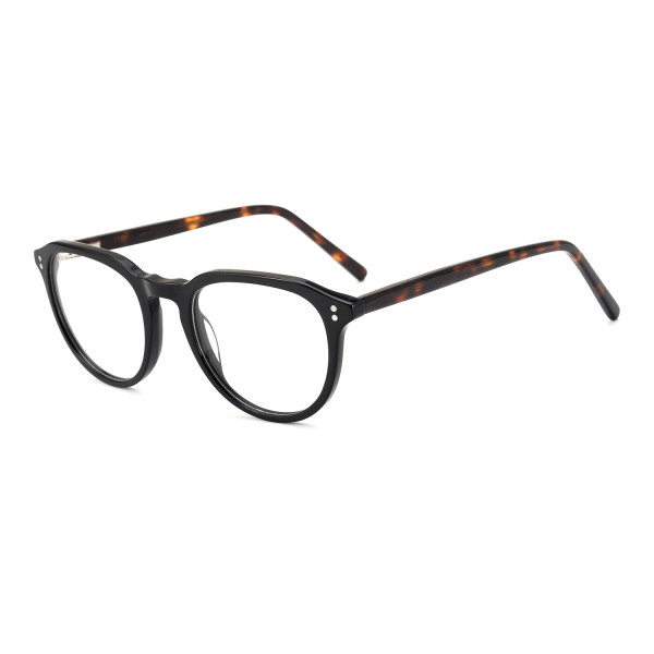 Olet Round Prescription Glasses Black/Tortoise Acetate Frame Medium Size 2142056