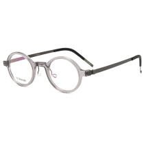 Olet Prescription Glasses Titanium Eyeglasses Clear/Gunmetal Vintage Round Frame Medium Size LT1810C4