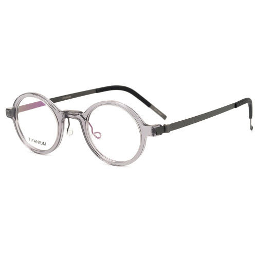 Olet Prescription Glasses Titanium Eyeglasses Clear/Gunmetal Vintage Round Frame Medium Size LT1810C4