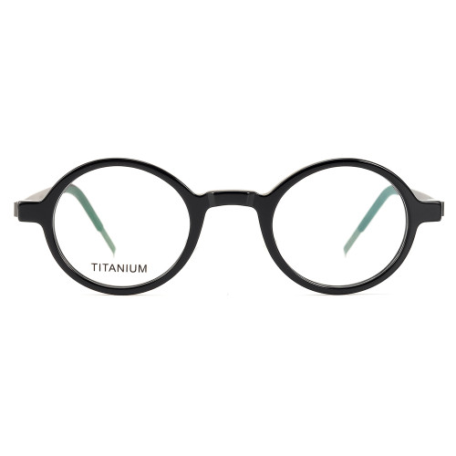 Olet Prescription Glasses Titanium Eyeglasses Black/Gunmetal Vintage Round Frame Medium Size LT1810C1