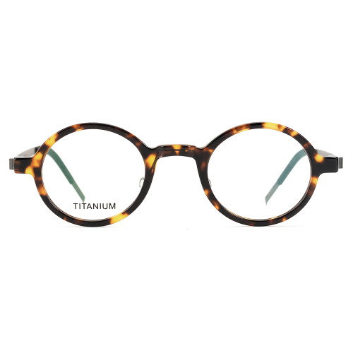 Olet Prescription Glasses Titanium Eyeglasses Tortoise/Gunmetal Vintage Round Frame Medium Size LT1810C3