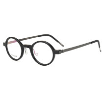 Olet Prescription Glasses Titanium Eyeglasses Black/Gunmetal Vintage Round Frame Medium Size LT1810C1