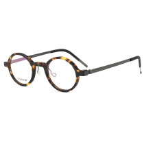 Olet Prescription Glasses Titanium Eyeglasses Tortoise/Gunmetal Vintage Round Frame Medium Size LT1810C3