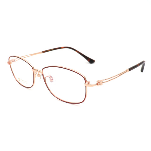 Olet Prescription Glasses Titanium Eyeglasses Gold/Burgundy Oval Frame Large Size for Women LP8028C3