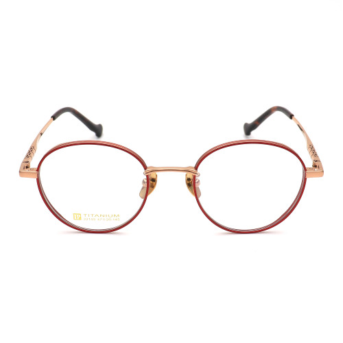 Olet Prescription Glasses Titanium Eyeglasses Gold/Red Round Frame Small Size for Women LP22149C2