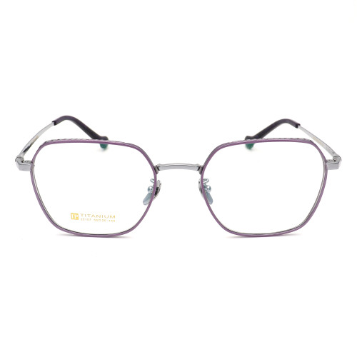 Olet Prescription Glasses Titanium Eyeglasses Silver/Purple Geometric Frame Oversize for Women LP22157C3
