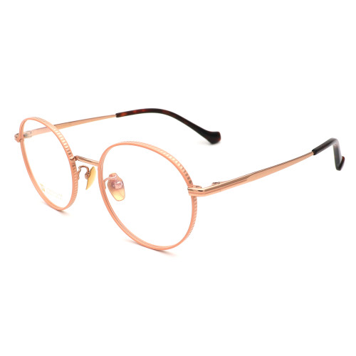 Olet Prescription Glasses Titanium Eyeglasses Gold/Pink Round Frame Medium Size LP22206C2