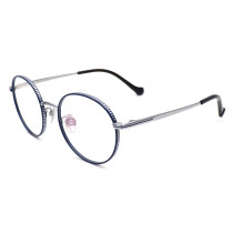 Olet Prescription Glasses Titanium Eyeglasses Silver/Blue Round Frame Medium Size LP22206C4