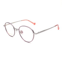 Olet Prescription Glasses Titanium Eyeglasses Silver/Purple Round Frame Small Size for Women LP22149C3