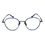 Olet Prescription Glasses Titanium Eyeglasses Gunmetal/Blue Round Frame Small Size LP22149C4