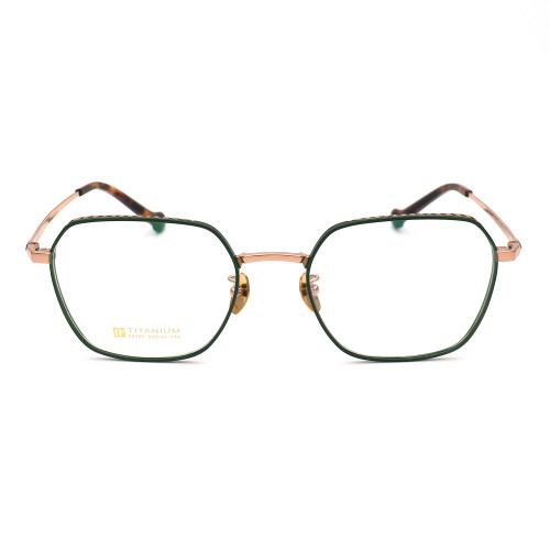 Olet Prescription Glasses Titanium Eyeglasses Gold/Green Geometric Frame Oversize LP22157C6