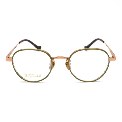 Olet Prescription Glasses Titanium Eyeglasses Gold/Green Round Frame Small Size LP22150C6