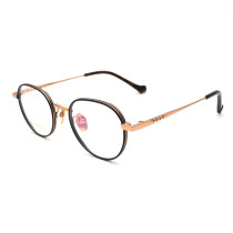 Olet Prescription Glasses Titanium Eyeglasses Gold/Black Round Frame Small Size LP22150C5
