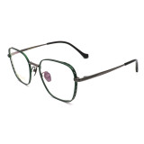Olet Prescription Glasses Titanium Eyeglasses Green/Gunmetal Geometric Frame Large Size LP22159C6