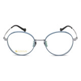 Olet Prescription Glasses Titanium Eyeglasses Silver/Blue Round Frame Medium Size LP22155C6