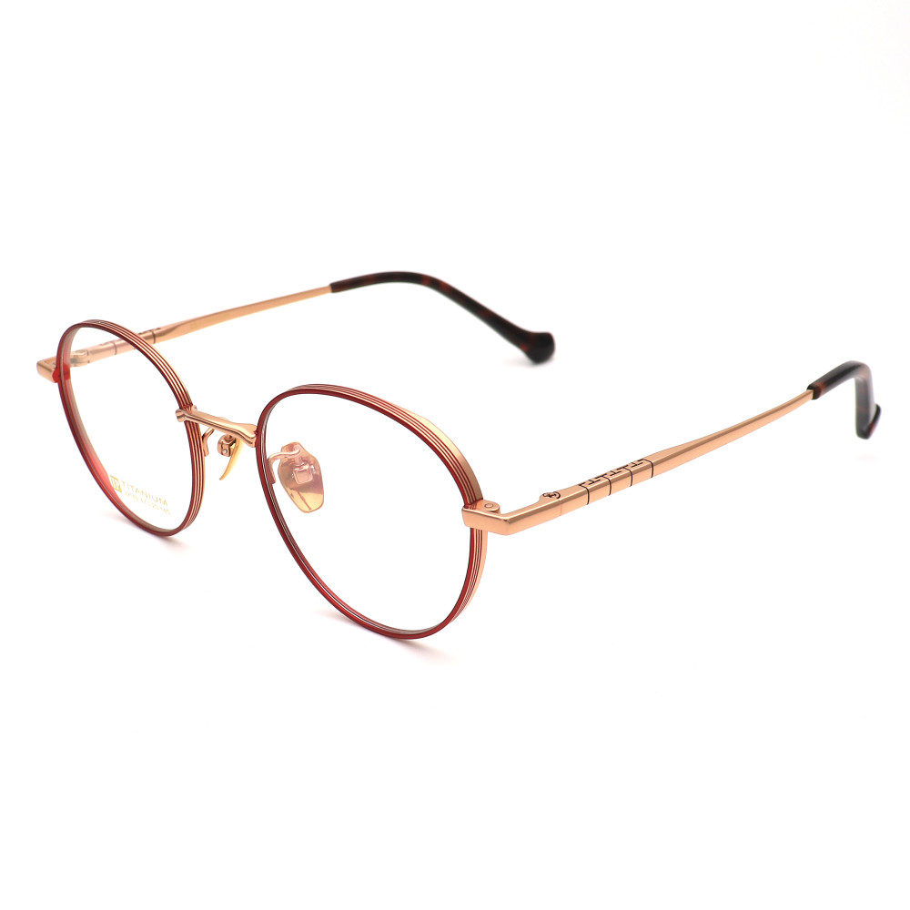 Olet Prescription Glasses Titanium Eyeglasses Gold Red Round Frame Small Size for Women LP22149C2