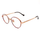Olet Prescription Glasses Titanium Eyeglasses Gold/Red Round Frame Small Size for Women LP22149C2