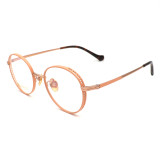 Olet Prescription Glasses Titanium Eyeglasses Gold/Pink Round Frame Medium Size for Women LP22155C2
